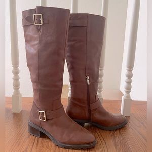 Jarney Buckled Leather Riding Boot In Vintage Cognac Leather